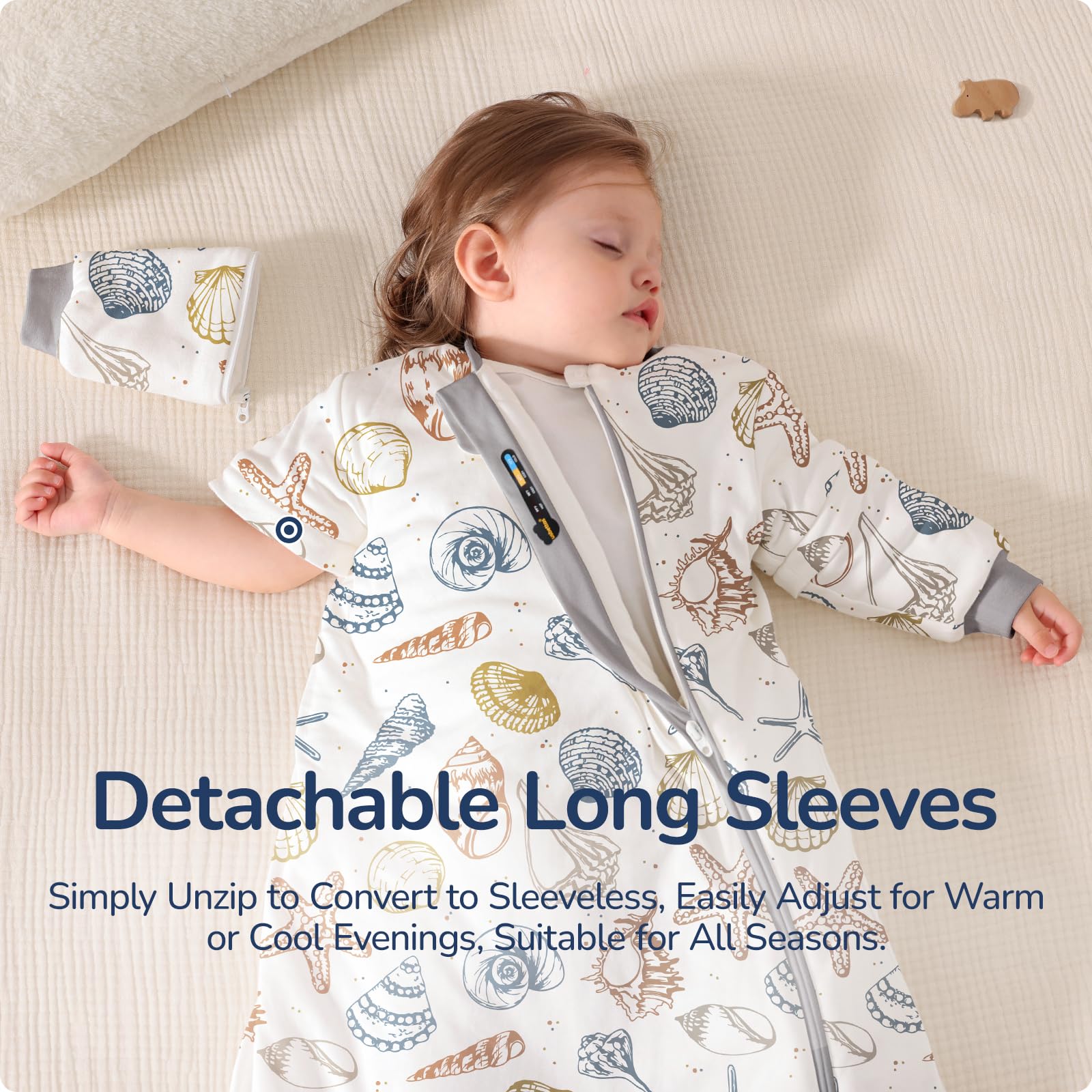 Usbettas sleep sack ocean with detachable sleeves for adjustable warmth.
