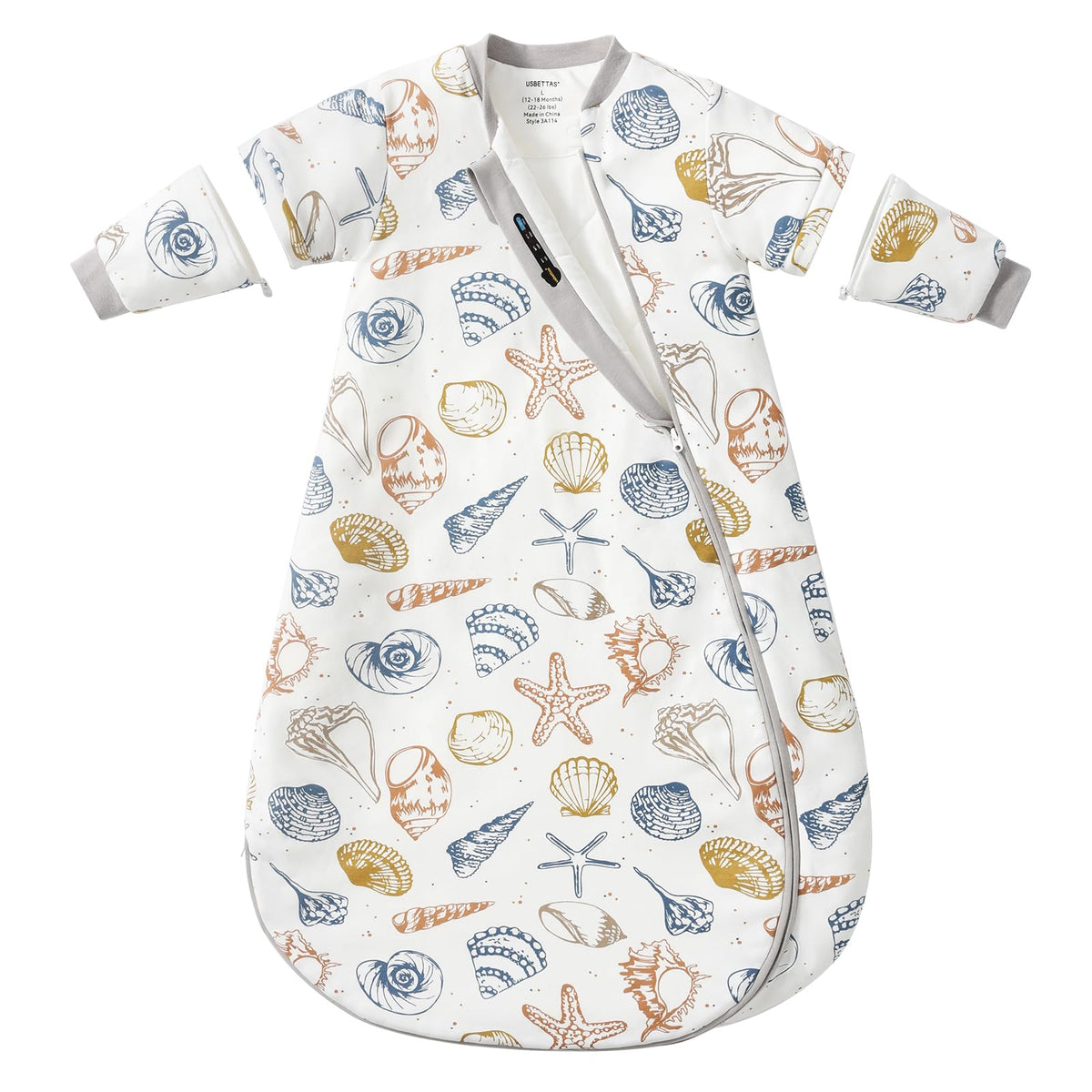 Usbettas baby sleep sack ocean front view showing cozy warmth for cold nights.