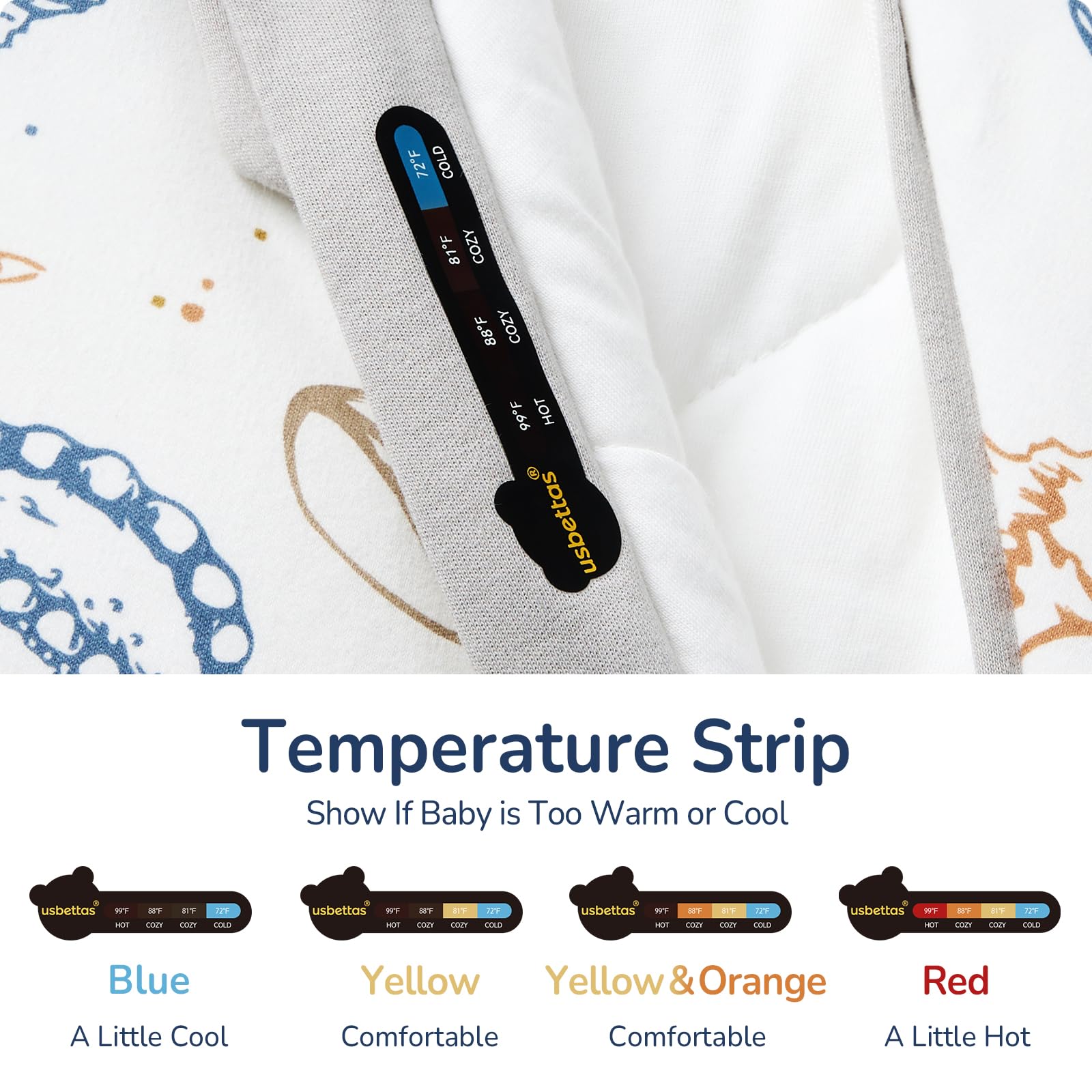 Usbettas sleep sack ocean with two-way zipper for quick diaper changes.