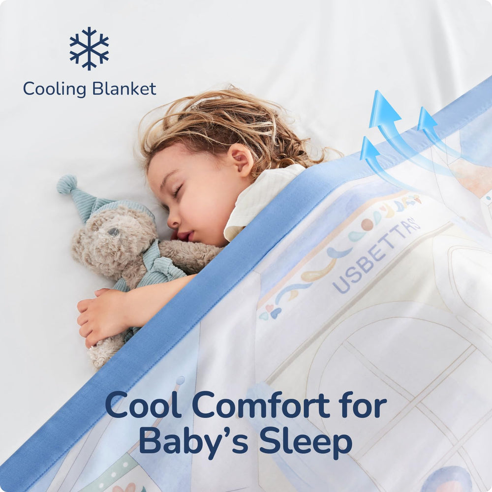 Usbettas bear muslin blanket folded display shows compact, easy-to-pack warmth for travel.