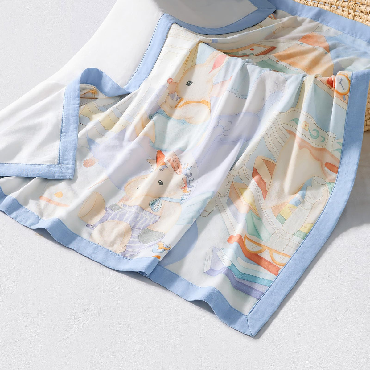 Usbettas bear muslin blanket texture closeup highlights soft, breathable fabric for gentle sleep.