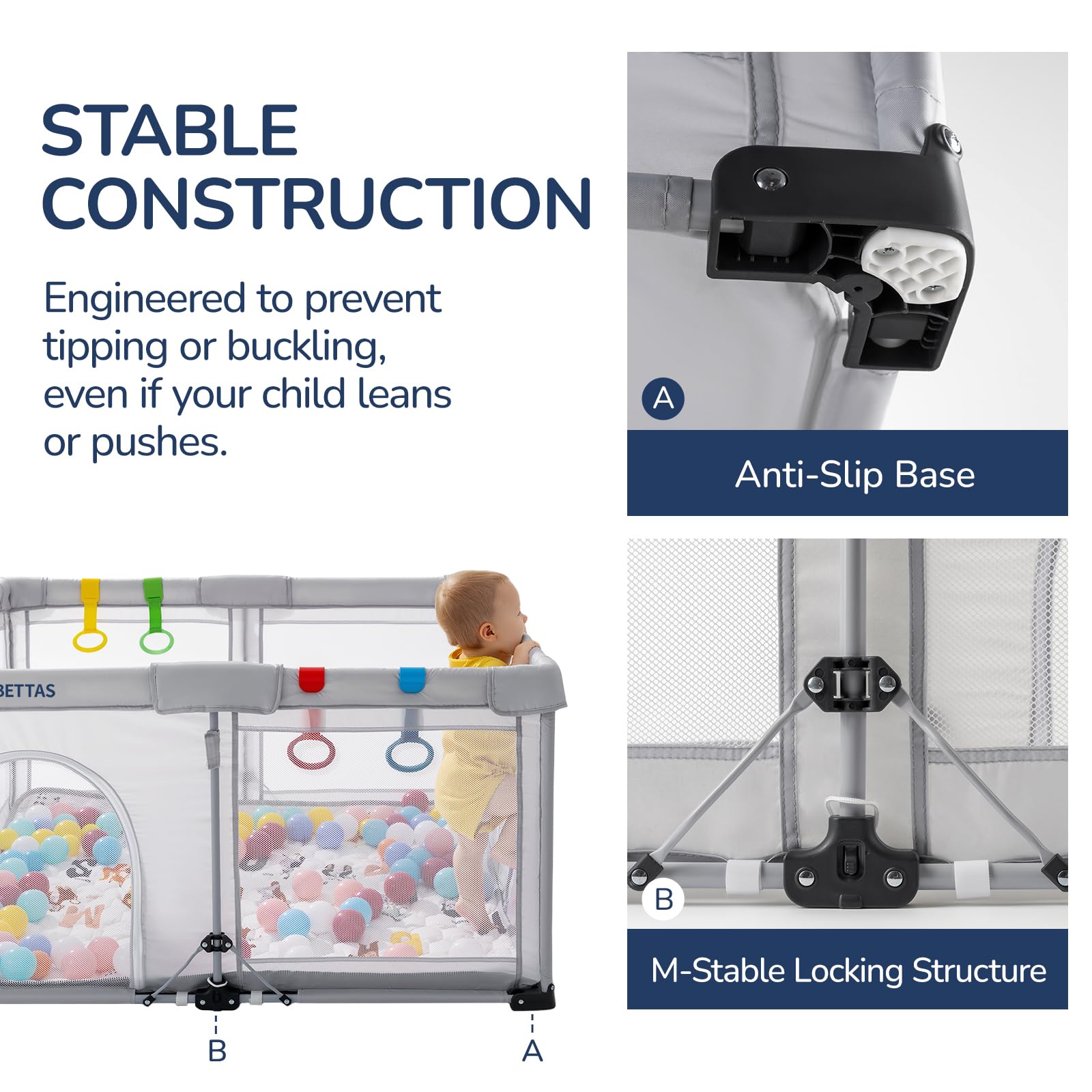 Usbettas foldable playpen provides 360-degree visibility for supervising babies.