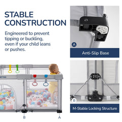 Usbettas foldable playpen provides 360-degree visibility for supervising babies.