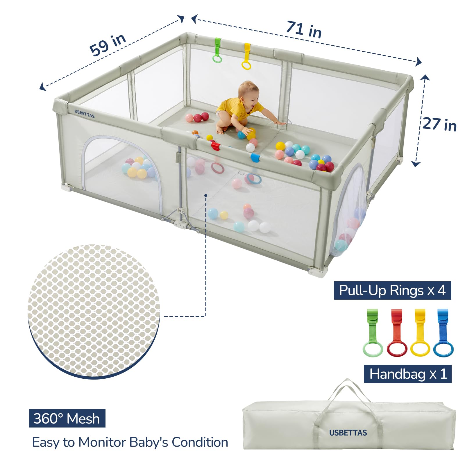Usbettas beige foldable playpen color close-up for modern nursery look.