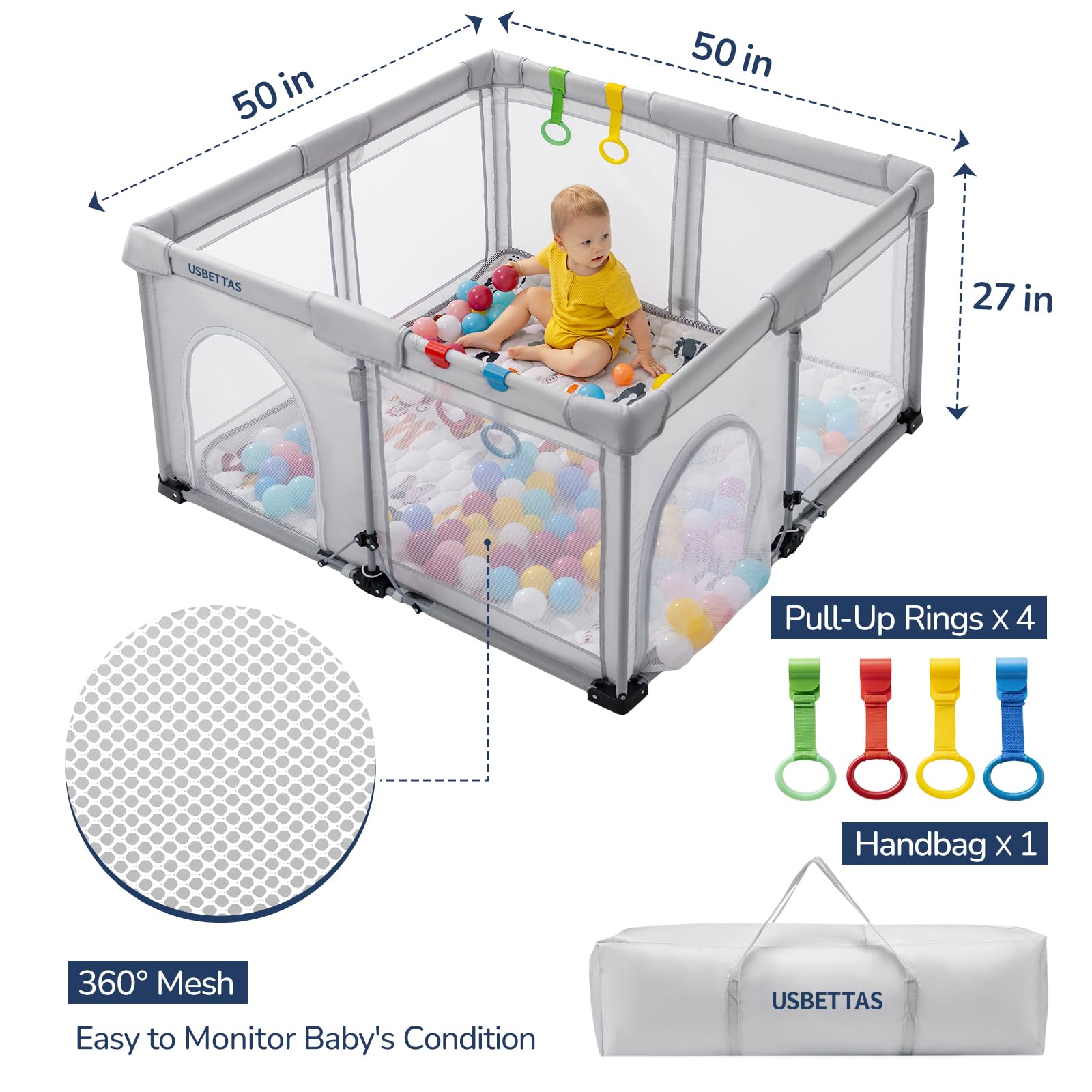 Usbettas foldable playpen carry bag included for convenient travel.