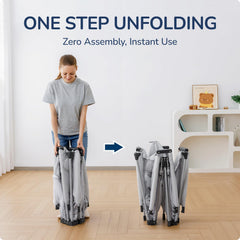 Usbettas foldable playpen in indoor outdoor setting demonstrating versatility and portability.