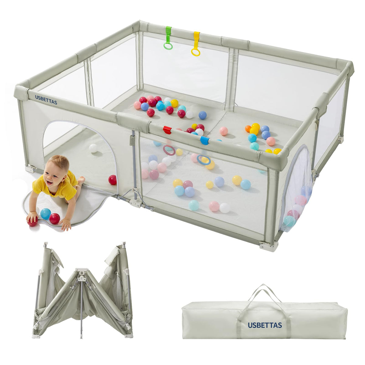 Usbettas foldable playpen being set up quickly for convenience.