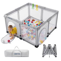 Usbettas foldable playpen setup view, quick assembly for busy parents.