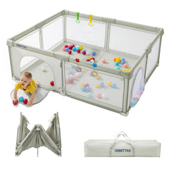 Usbettas foldable playpen being set up quickly for convenience.