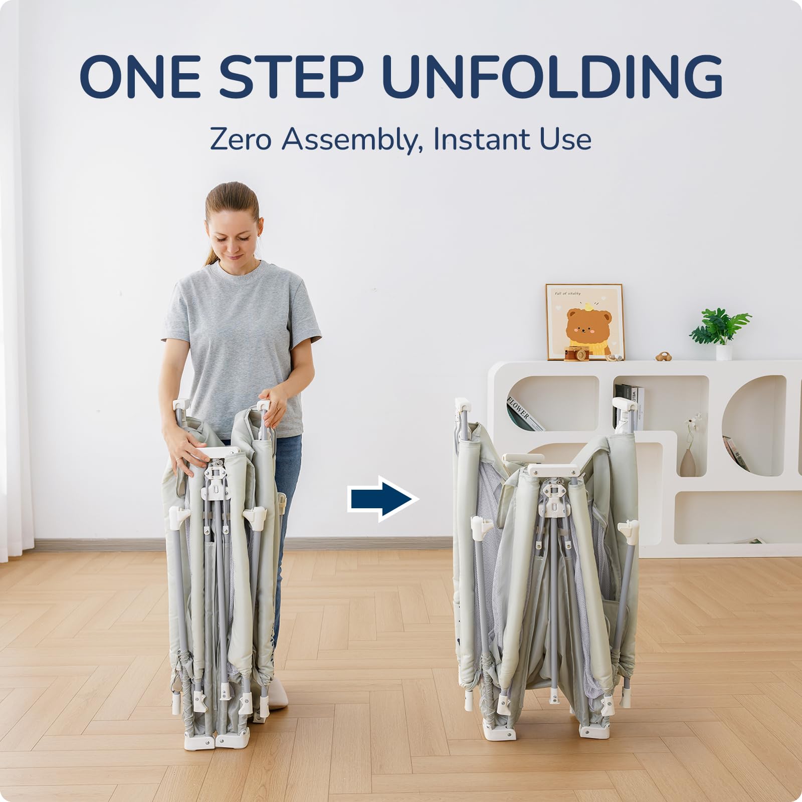 Usbettas foldable playpen in travel bag demonstrates portable design for travel.