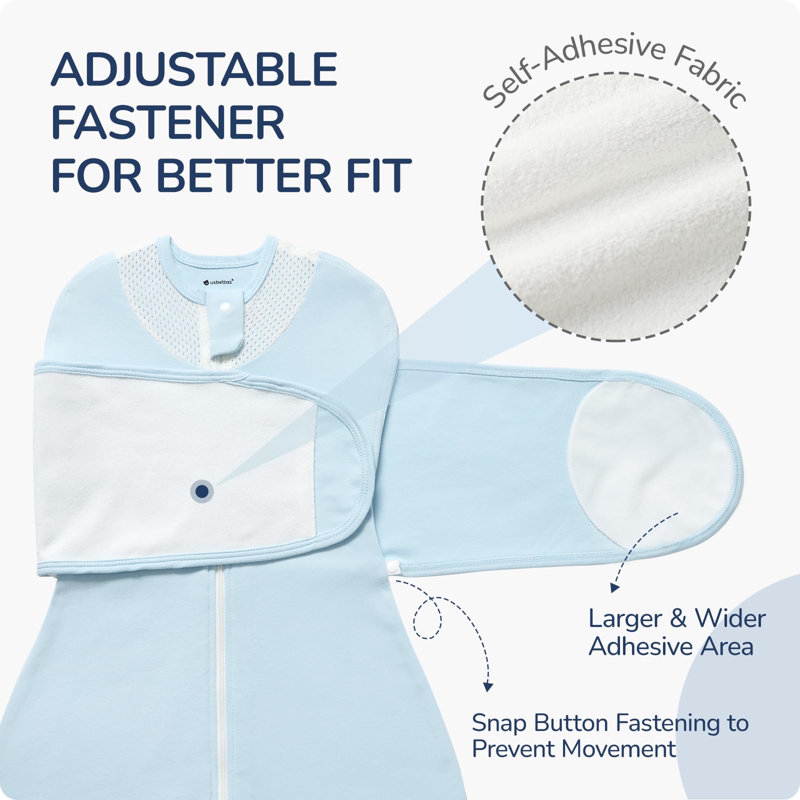 usbettas swaddle wide hem supports hip-friendly movements during diaper changes