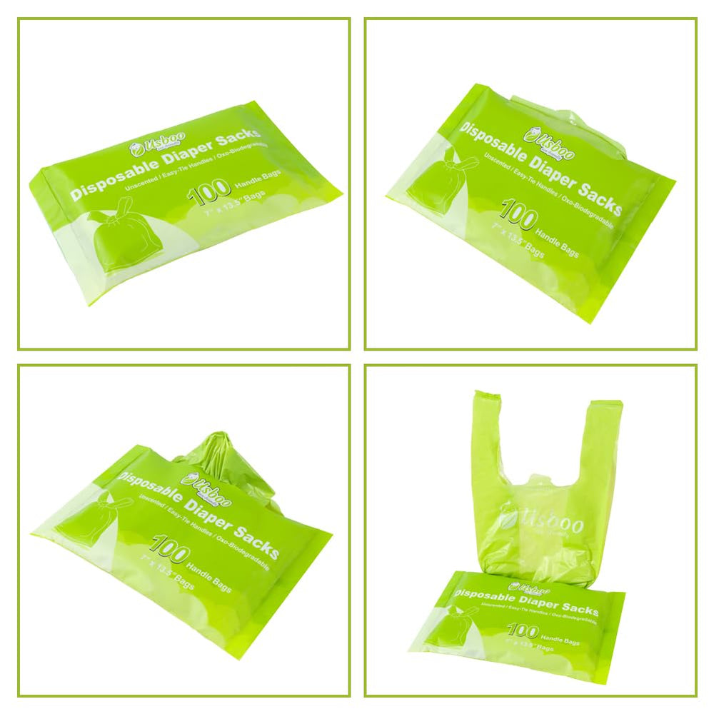 USBOO biodegradable diaper bags with 1L capacity for bigger messes.