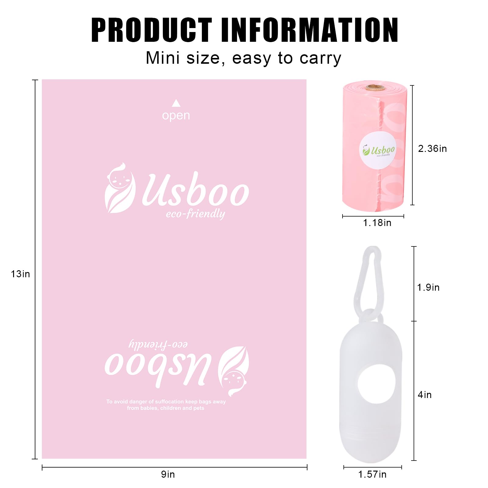 Large 9x13 inch USBOO bags fit most diaper changes