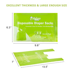 USBOO diaper bags with easy-tie handles for quick sealing.