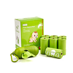 USBOO compact dispenser attached to a diaper bag for quick disposal.