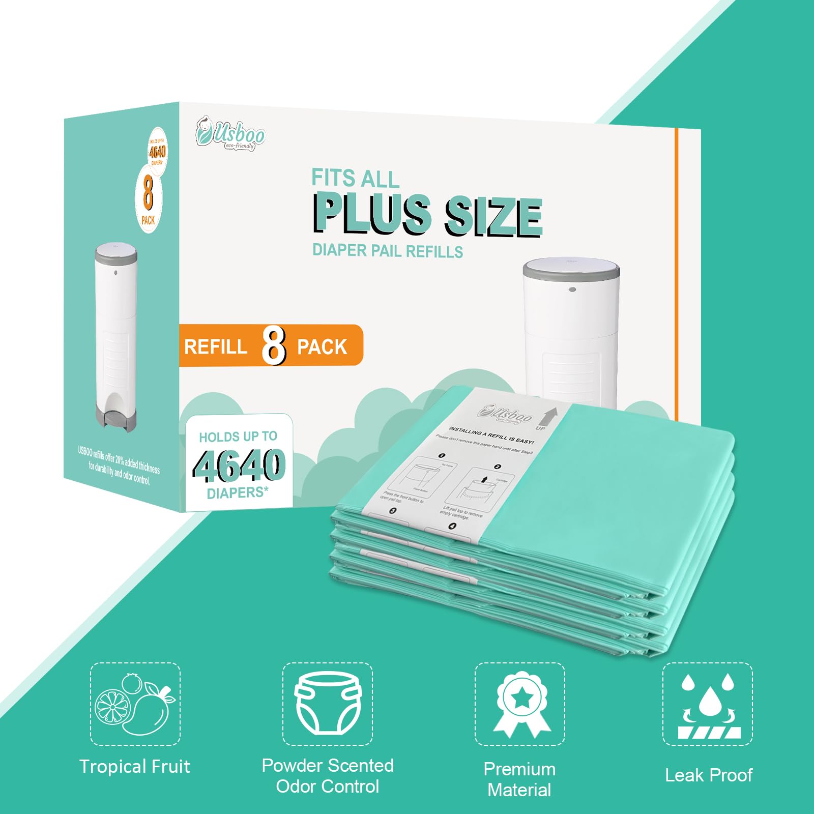 USBOO refill holds up to 4640 newborn diapers for long-lasting use