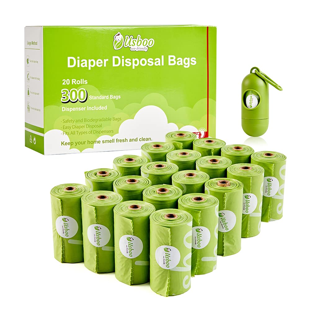 USBOO packaging for 300 diaper bags box, convenient on-the-go disposal.