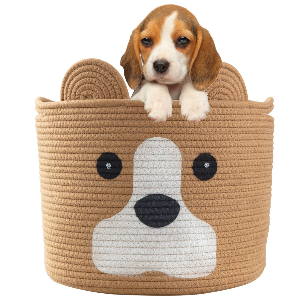 Ushang Pet dog toy hamper in khaki, keeps playthings organized and within reach.