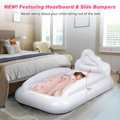 USHMA inflatable toddler bed with cloud headboard adds cute comfort during naps