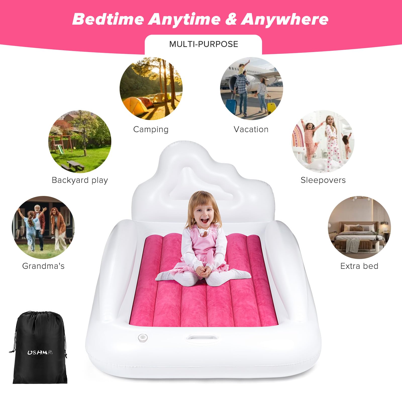 USHMA travel bed includes an electric pump for quick inflation