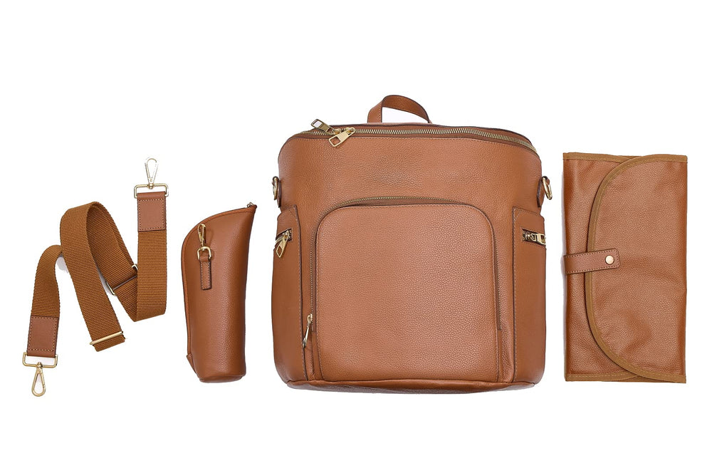USRA leather diaper bag ready for hospital to beach trips.