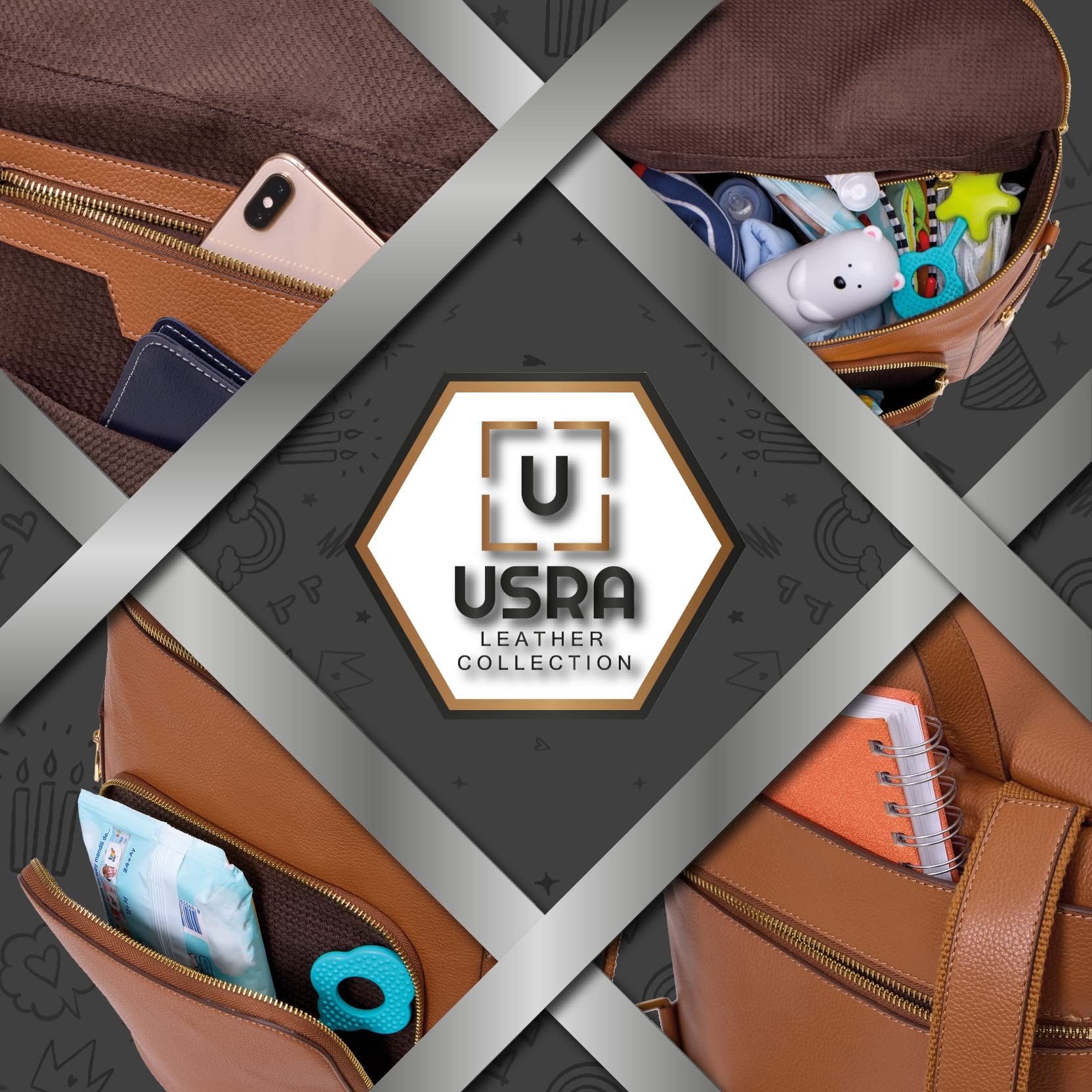 USRA diaper bag laptop-compatible compartment suitable for on-the-go work.