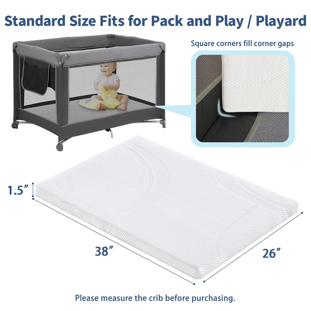 Ustenroya pack-n-play mattress fits snugly in playards for naps.