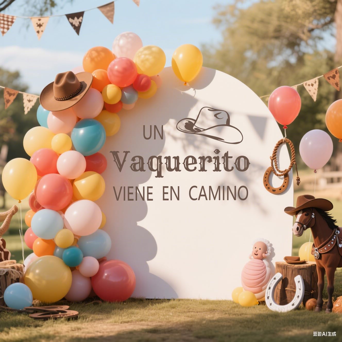 Usumz Cowboy Baby Shower Wall Decal wall setup is quick to apply and eye-catching.