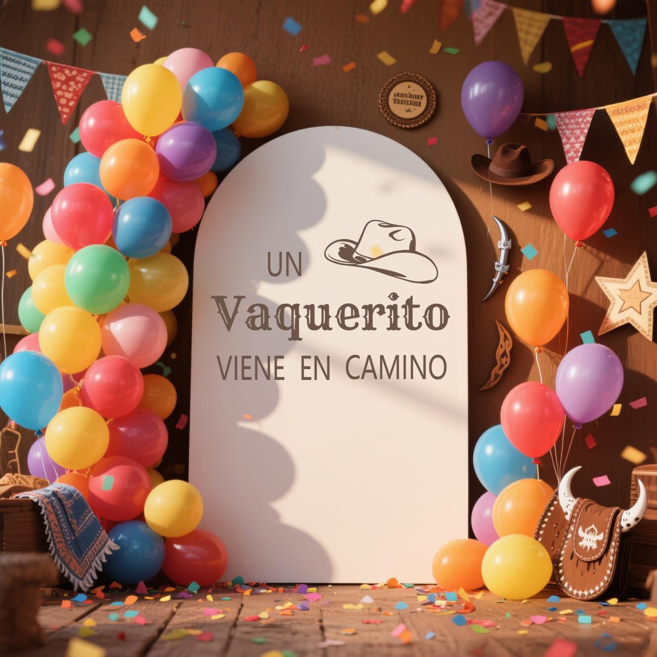 Usumz Cowboy Baby Shower Decal photo backdrop for charming party pictures.