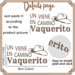 Usumz Cowboy Baby Shower Wall Decal detail closeup highlights charming artwork for photos.