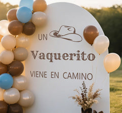 Usumz Cowboy Baby Shower Wall Decal full display creates a festive backdrop for celebrations.