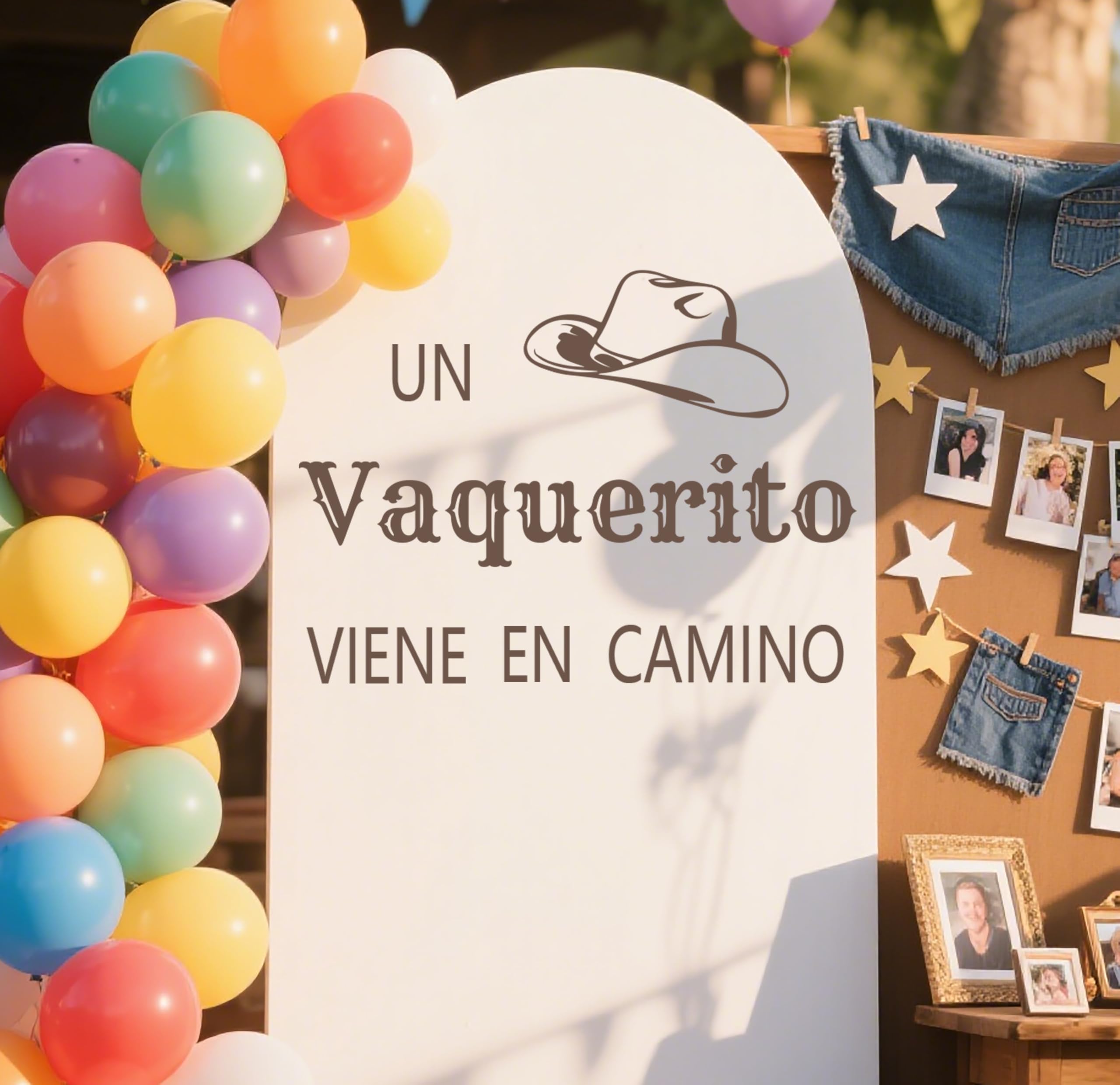 Usumz Cowboy Baby on the Way Wall Decal enhances gender reveal party décor.