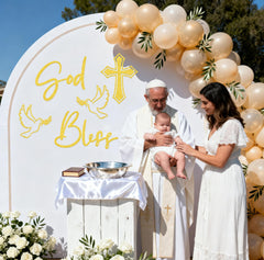 Usumz God Bless christening decor adds a festive wall accent