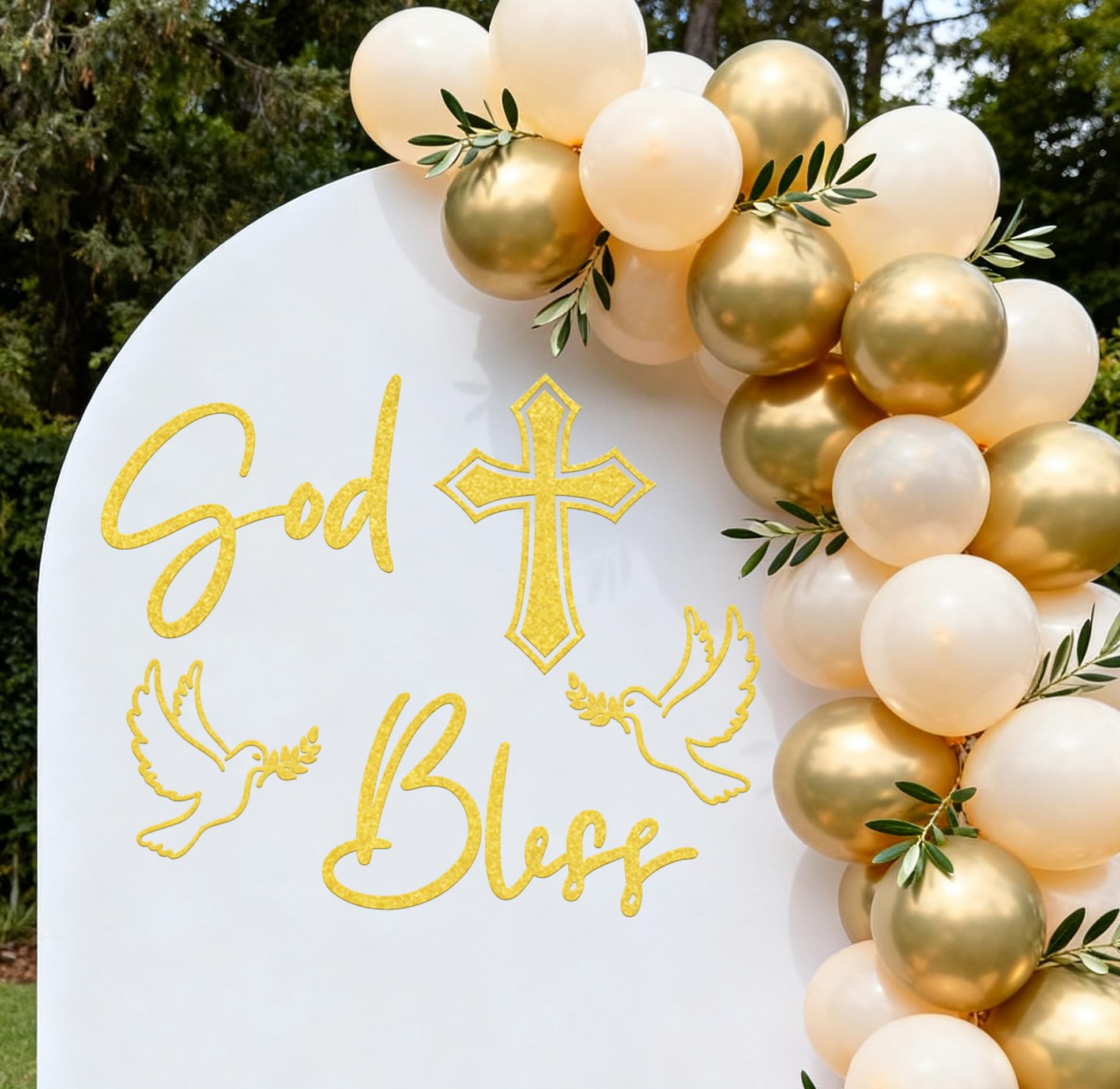 Usumz God Bless party setup enhances baby shower or baptism scenes