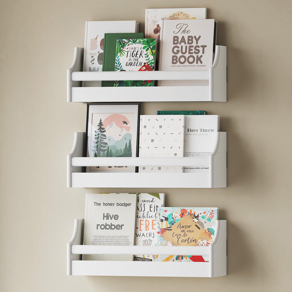 UTEX room setup with white shelves for tidy nursery decor