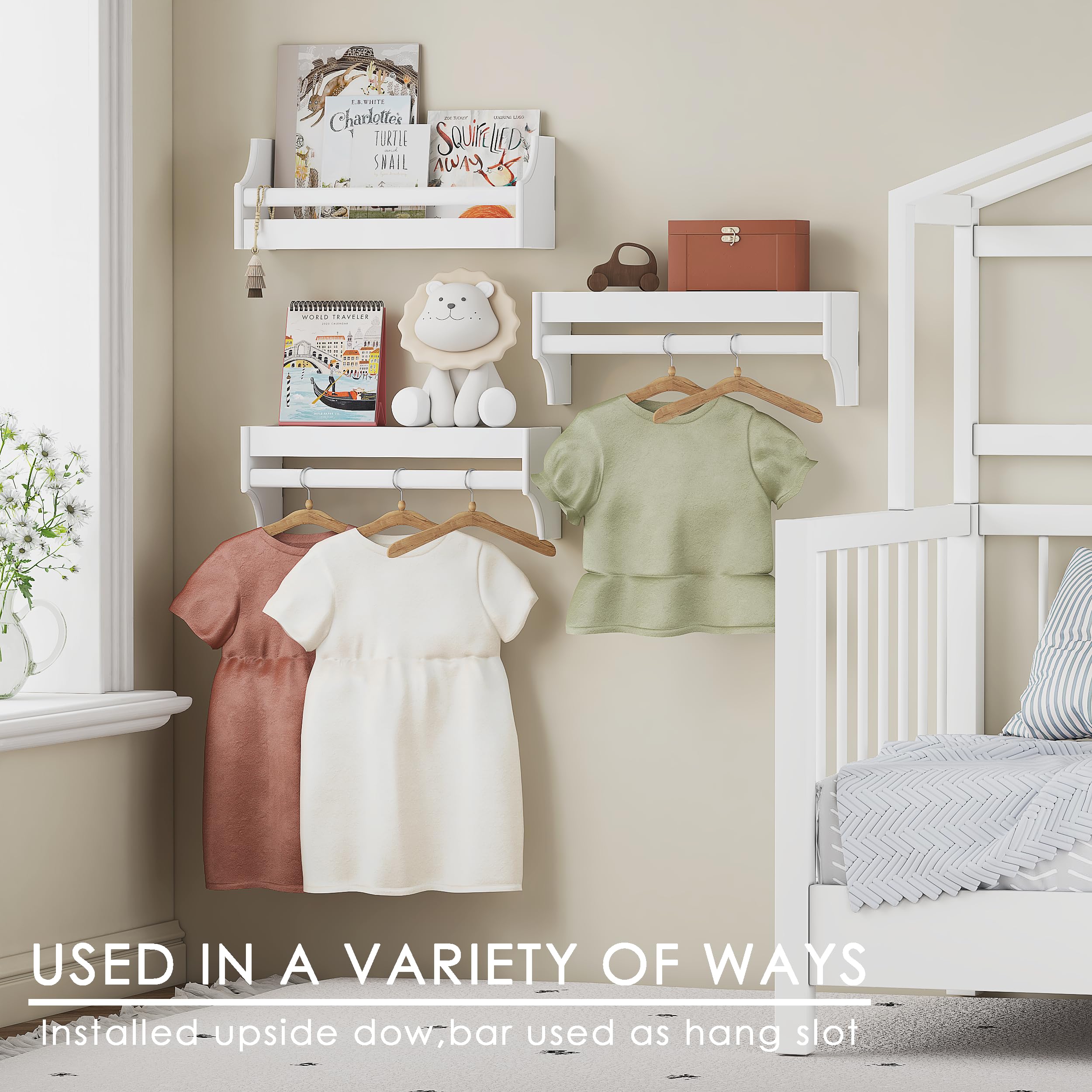UTEX floating nursery book shelves set 3 wall-mounted keeps kids books organized