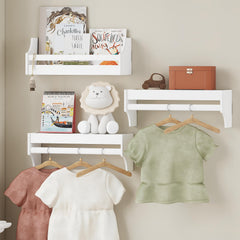 UTEX floating nursery book shelves set 3 wall-mounted side view in white for neat storage