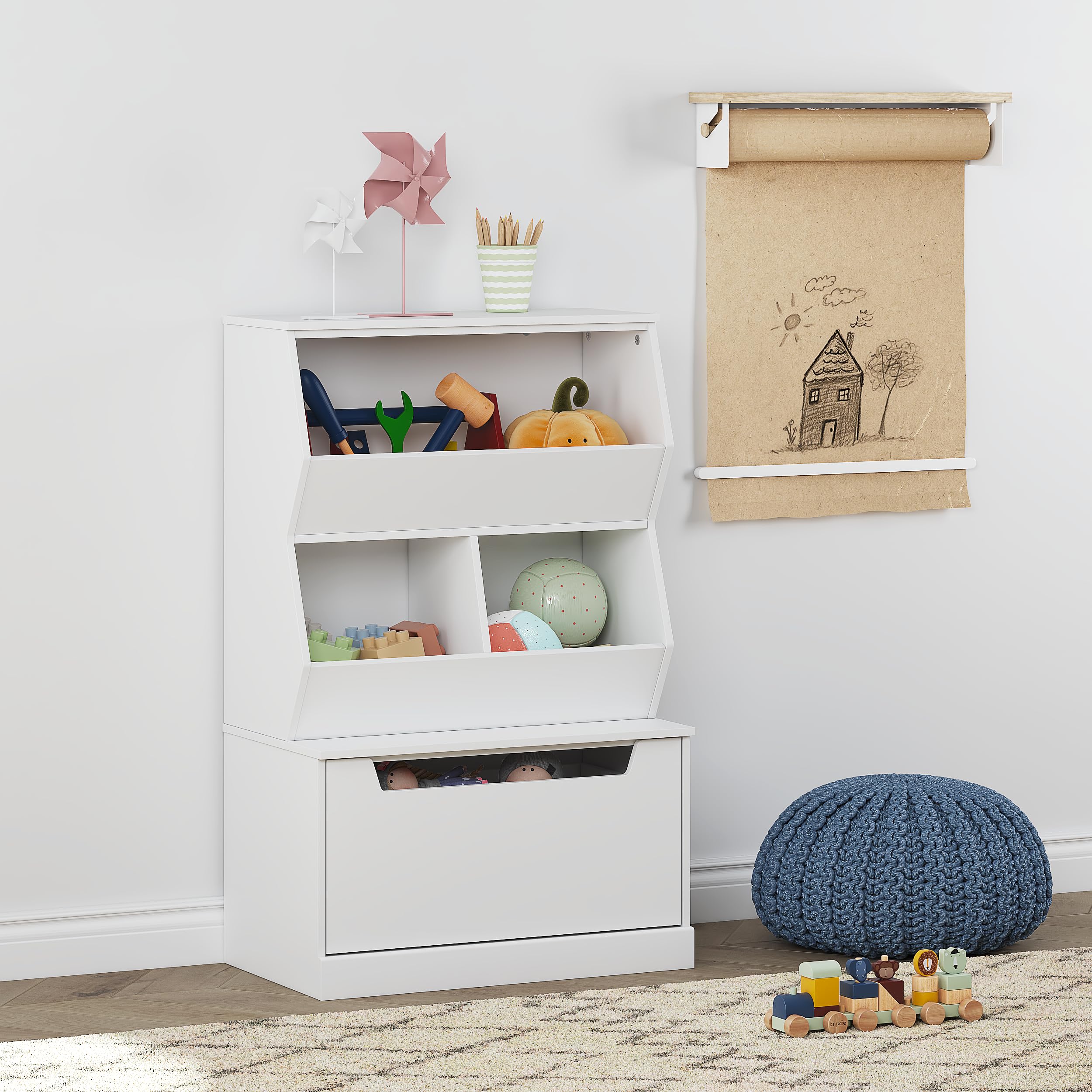 UTEX Toy storage with bottom drawer hides clutter for a clean living space.