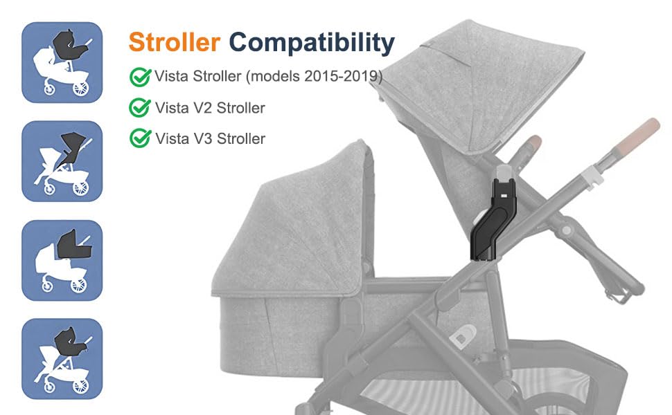 UTNVBTR adapters beside bassinet and car seat with easy swaps