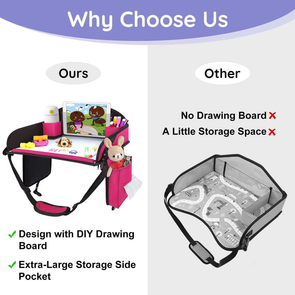 UTOLOVE pink travel tray adjustable straps for secure fit on seats