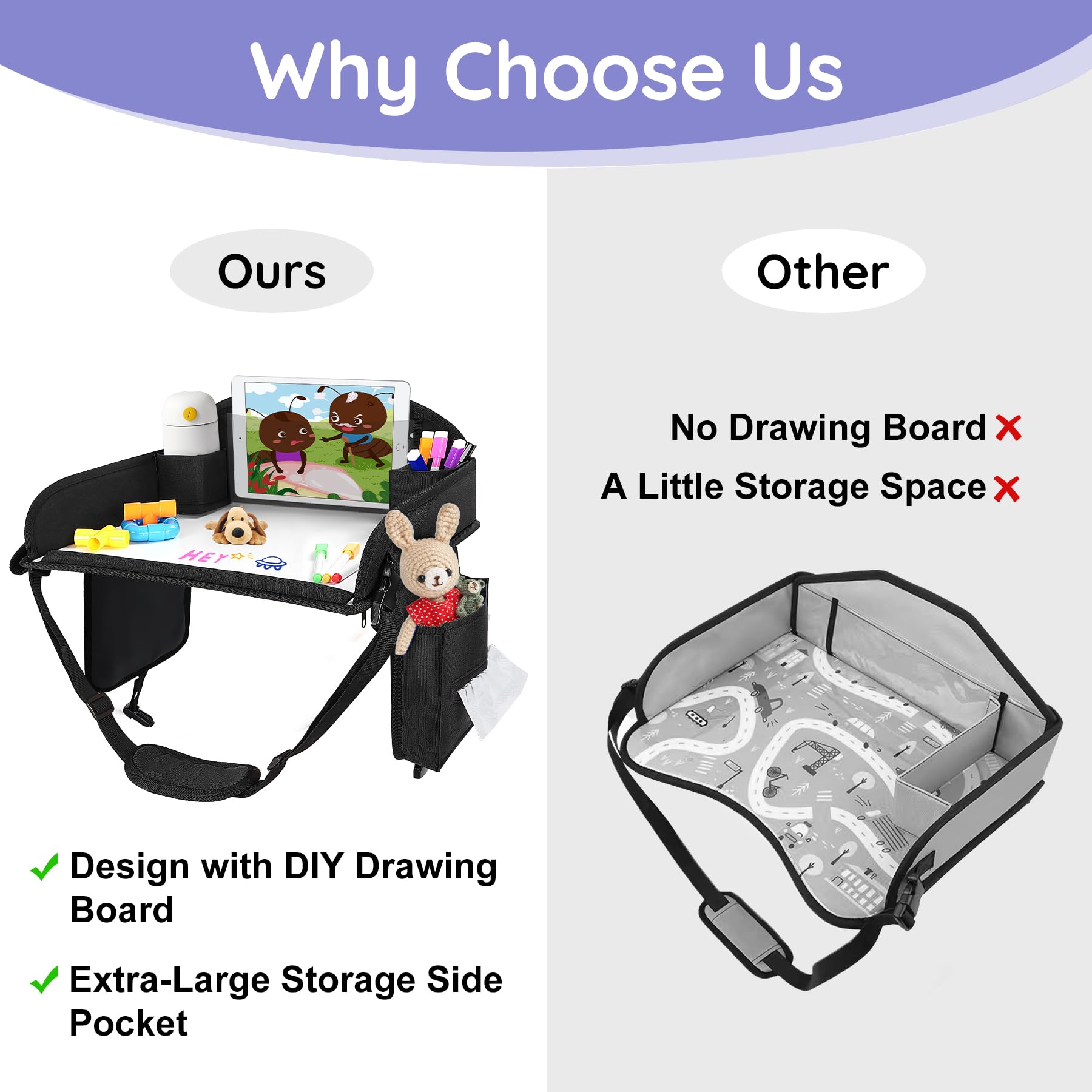 UTOLLOVE Deep wells for crayons and spill-proof snack compartments help kids stay tidy.