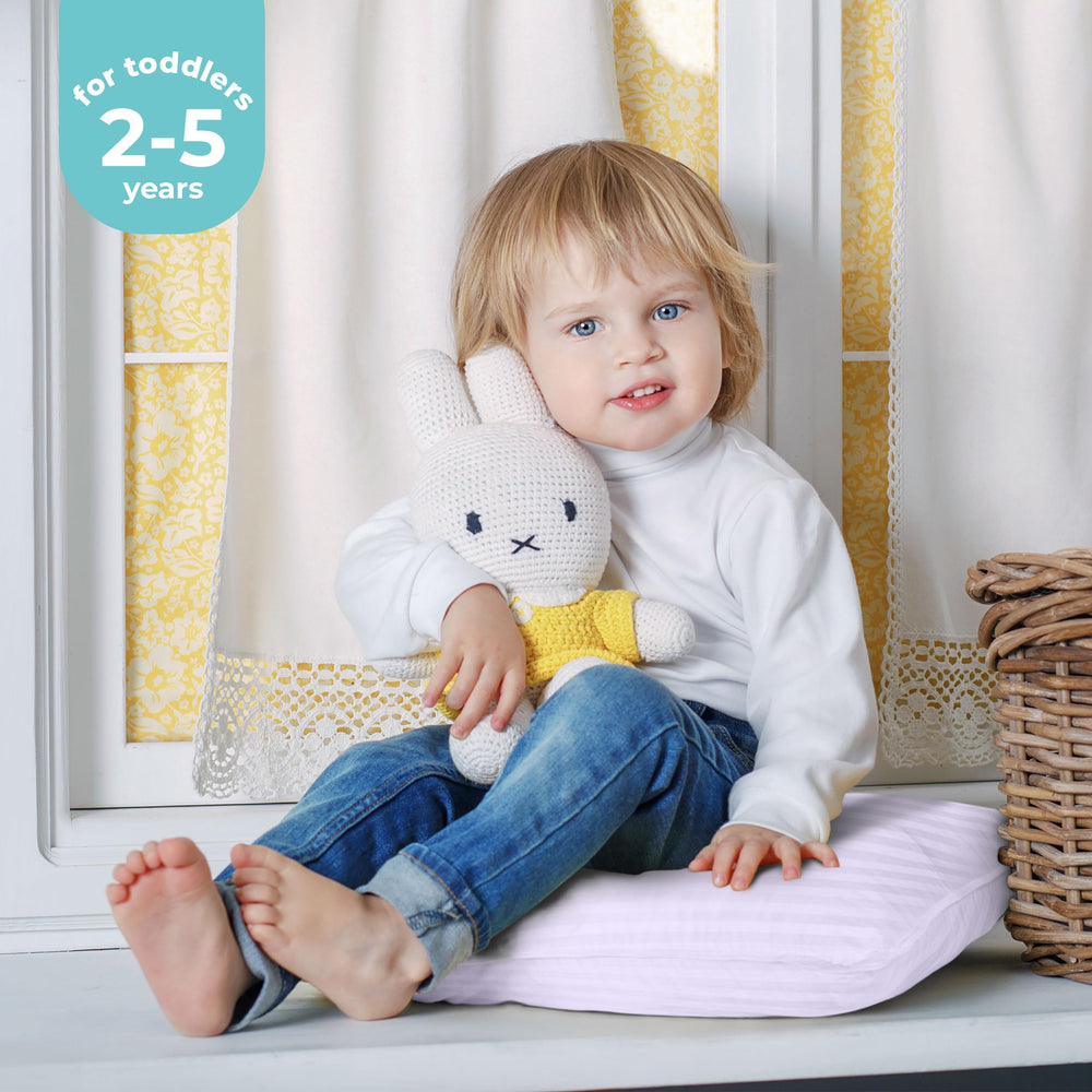 Utopia Bedding toddler pillow 13x18 dimensions shown for toddler bed fit.