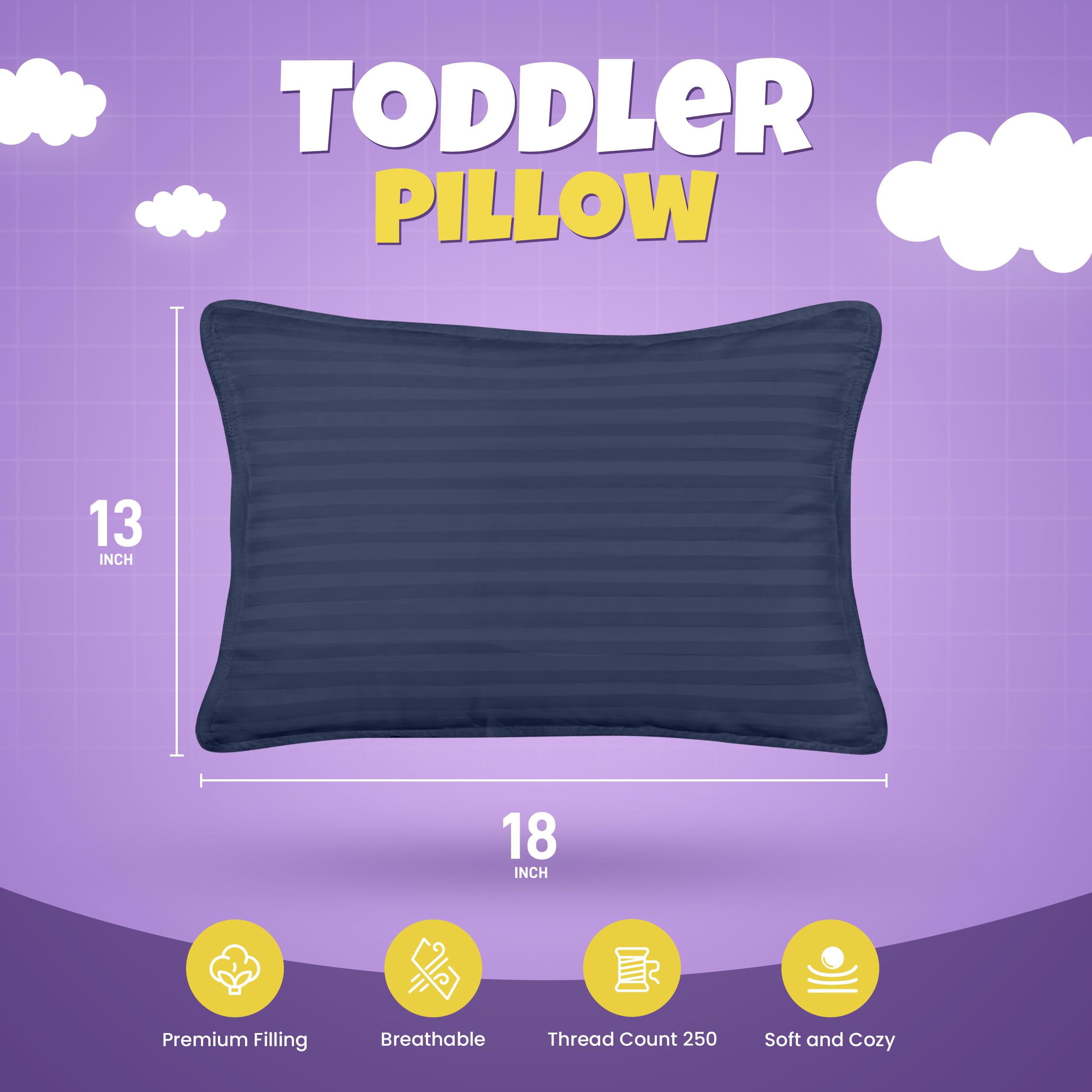 Utopia Bedding toddler pillow navy side view highlighting breathable cotton blend shell