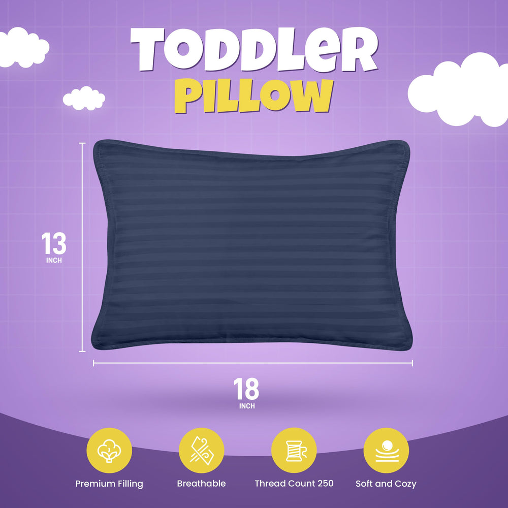Utopia Bedding toddler pillow navy side view highlighting breathable cotton blend shell