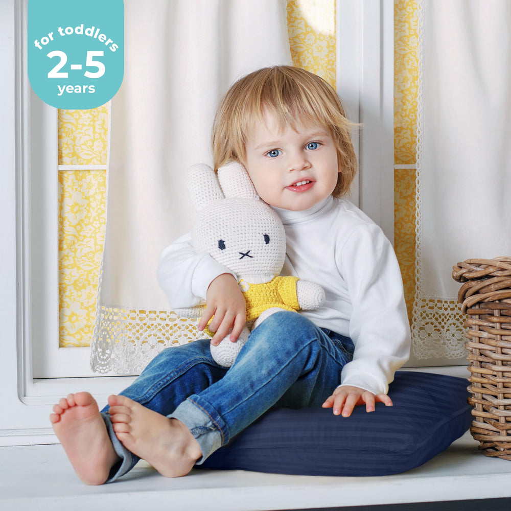 Utopia Bedding toddler pillow navy 13x18 size on a small bed setup