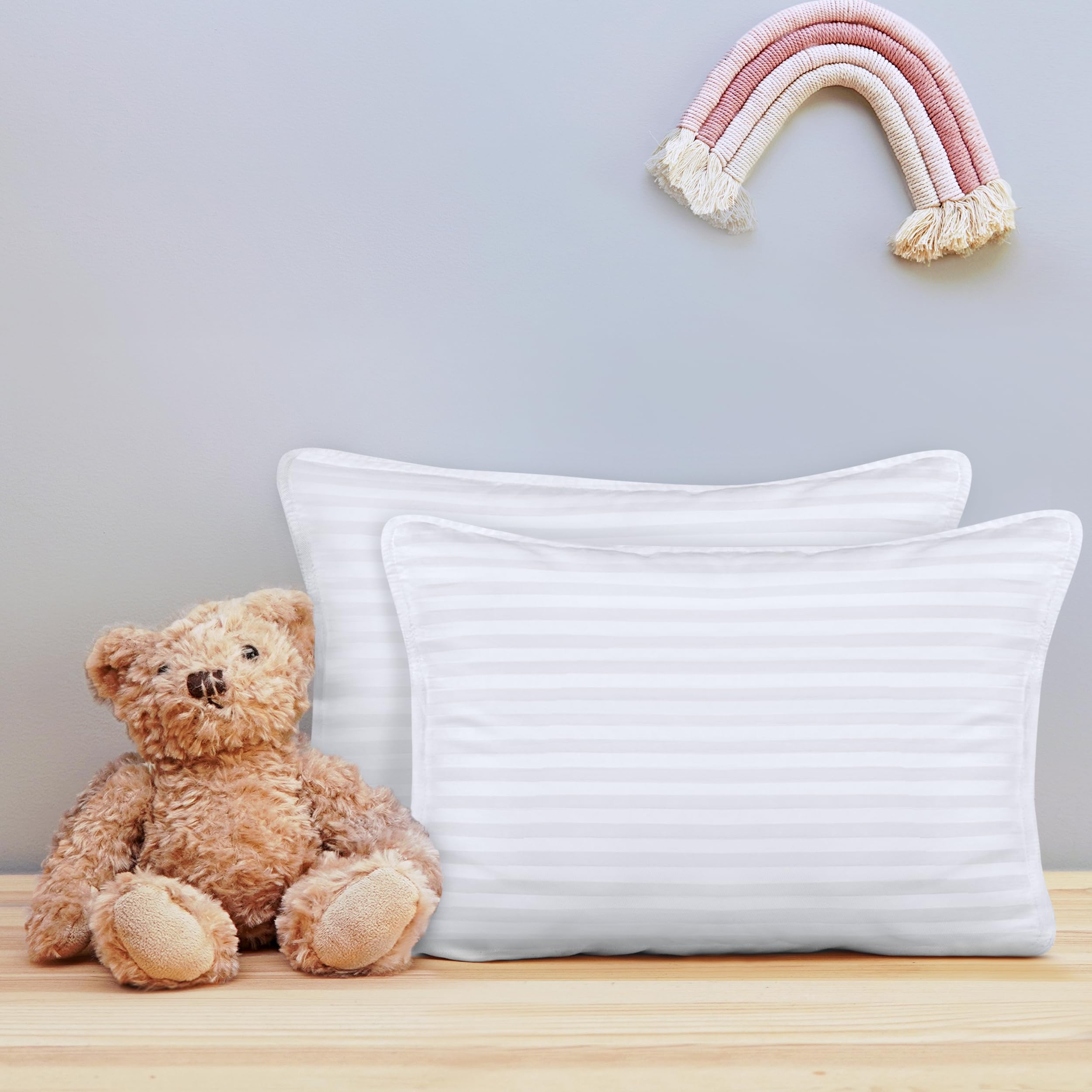 Utopia Bedding Toddler Pillow in travel setup, lightweight and easy to pack.