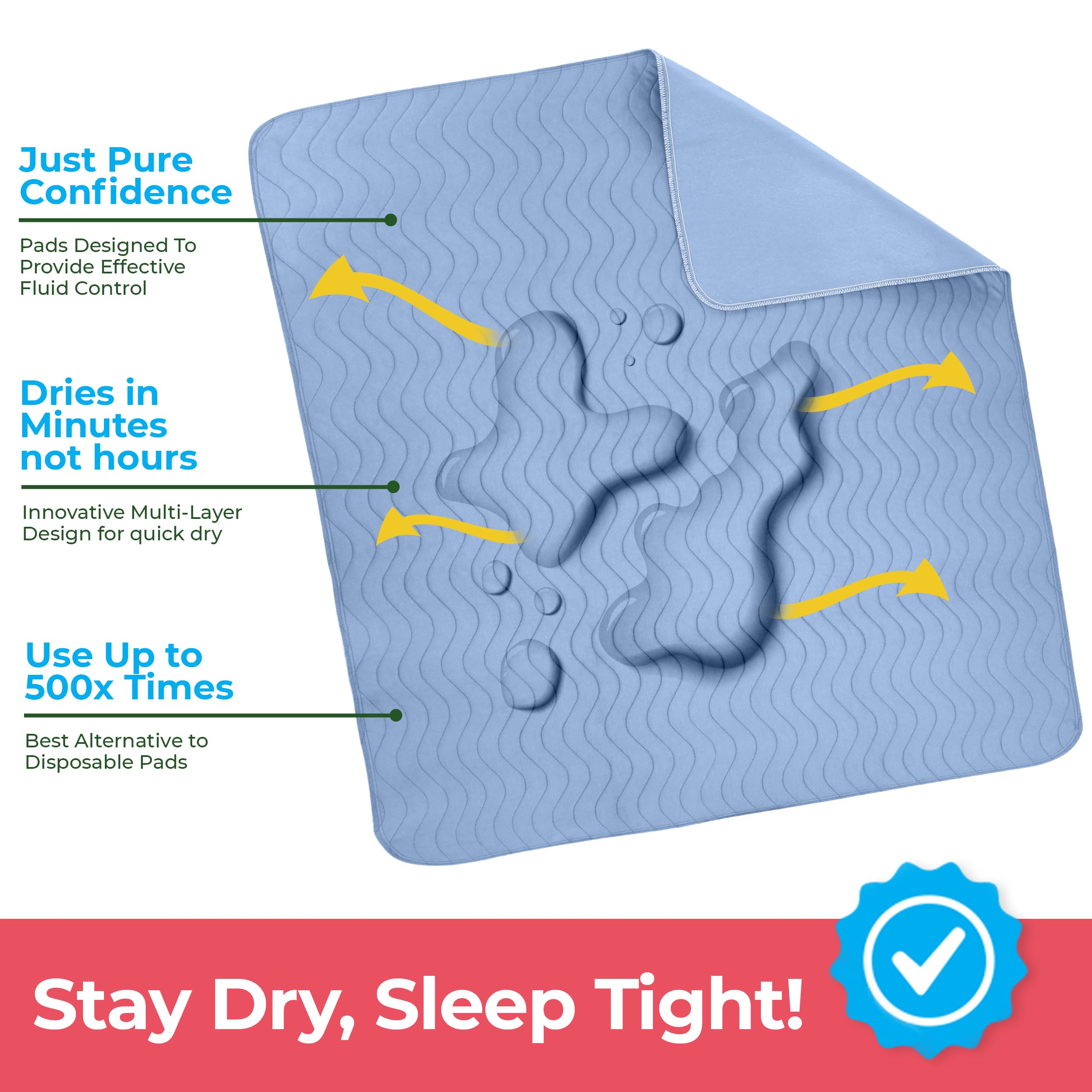 Utopia Bedding underpads on bed provide a dry surface all night