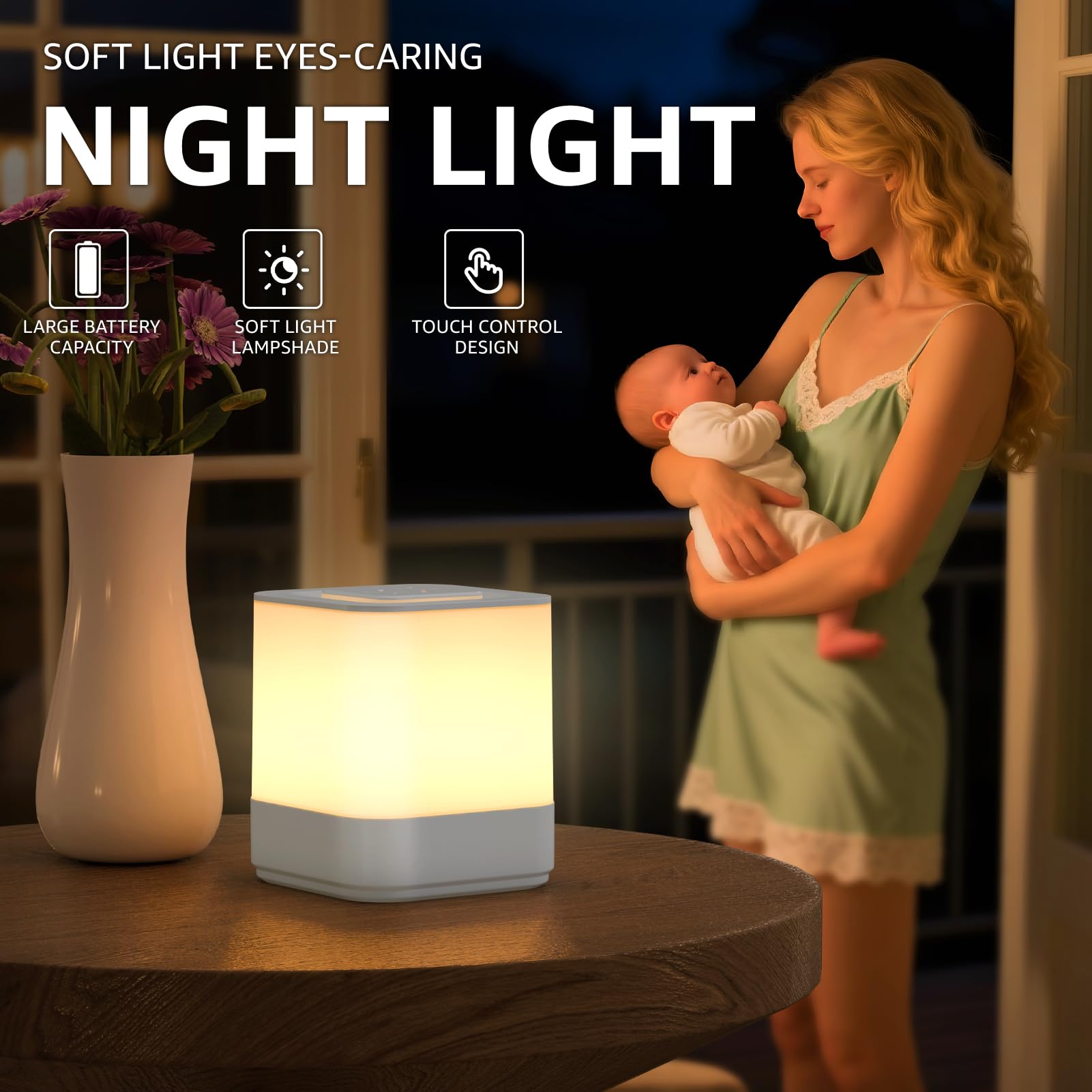 uuffoo compact square night light suited for nursery and desk spaces.