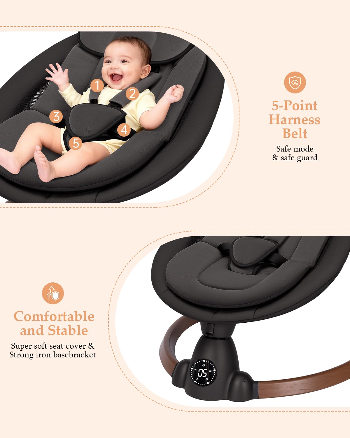 Base and frame of Uuoeebb baby swing stabilizing the unit
