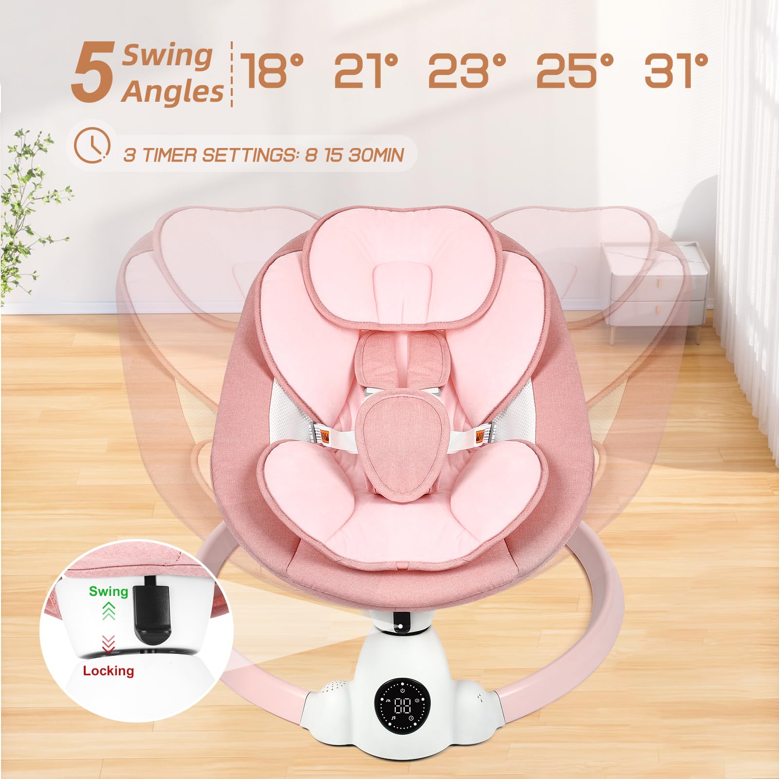 Uuoeebb baby swing with Bluetooth music option to play your playlist.